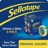 Sellotape Original Easy Tear Extra Sticky Golden Tape 24mm x 66m (Pack 6) - 2974501